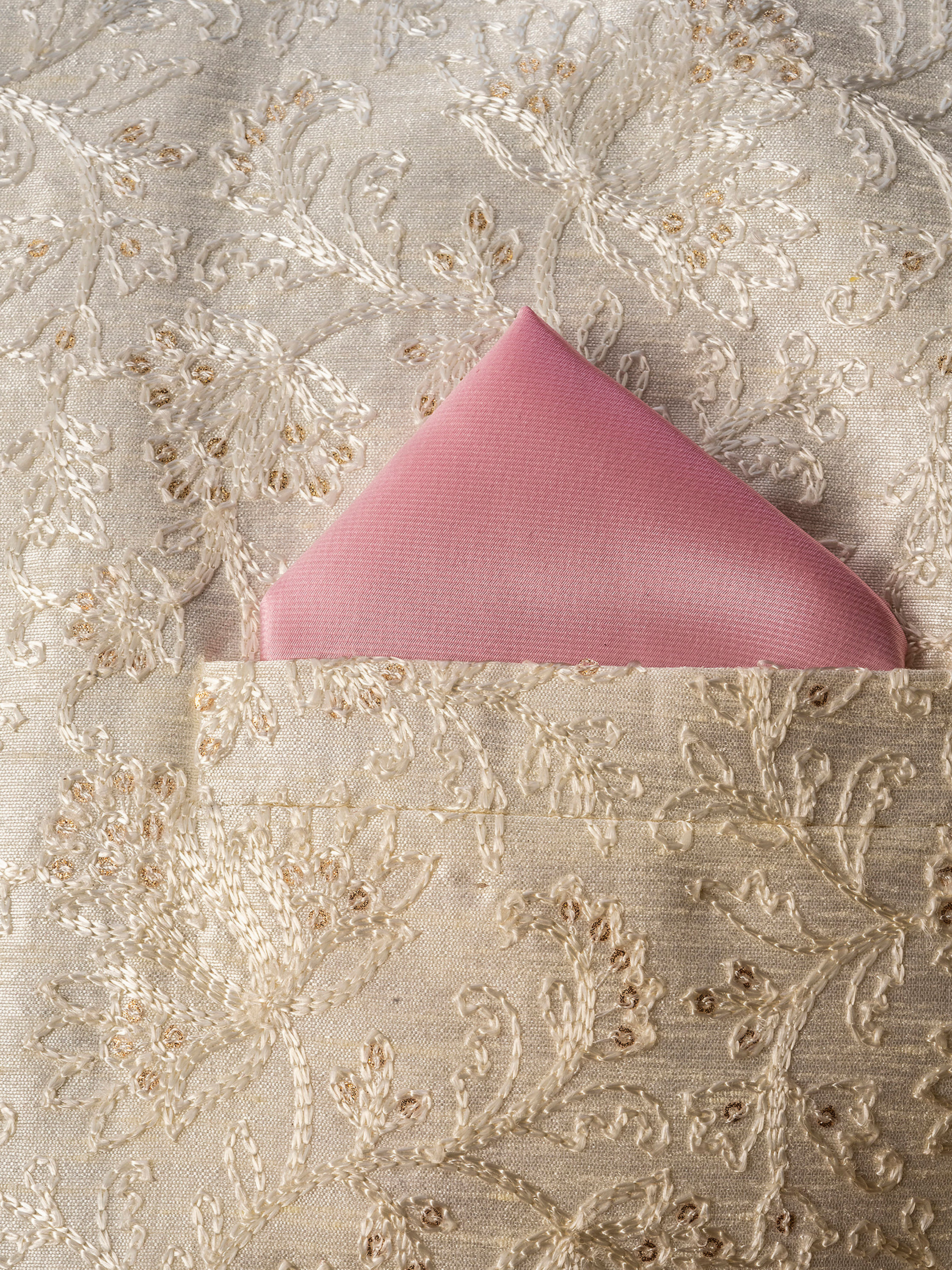 Manyavar Men Gleaming Pink Satin Pocket Square