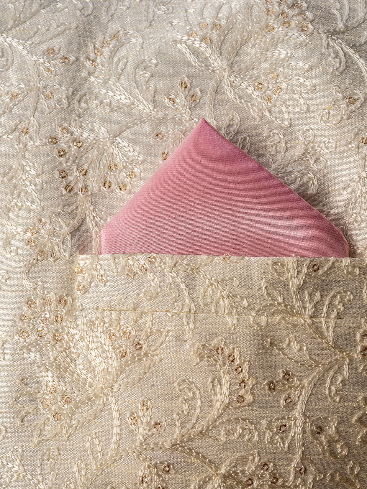 Manyavar Men Gleaming Pink Satin Pocket Square