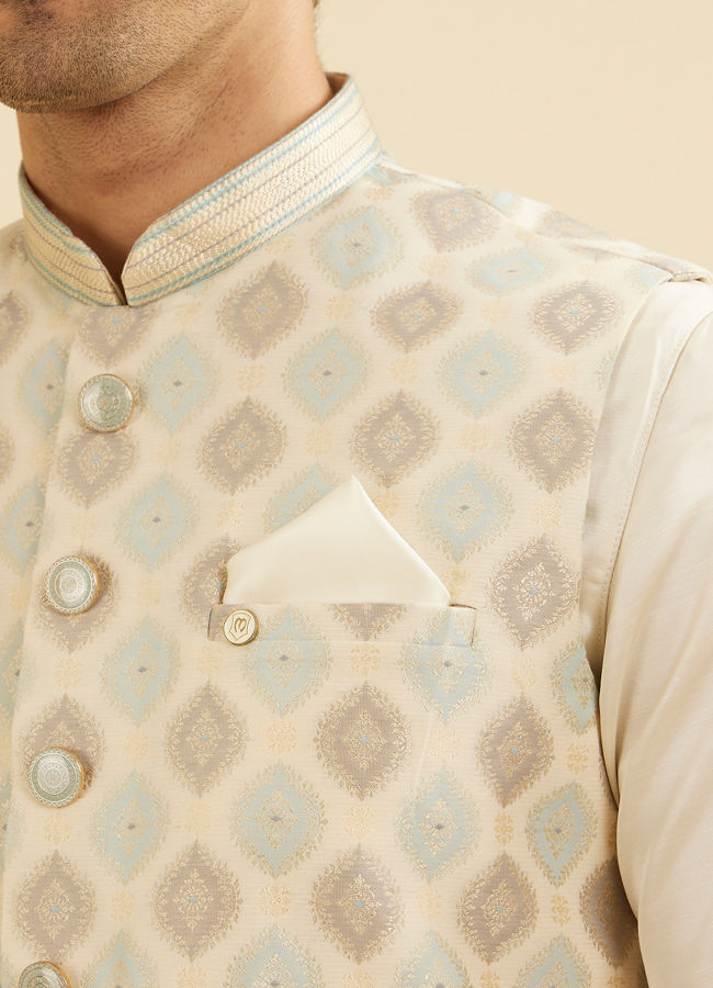 Manyavar Men Lustrous Cream Pocket Square image number 0