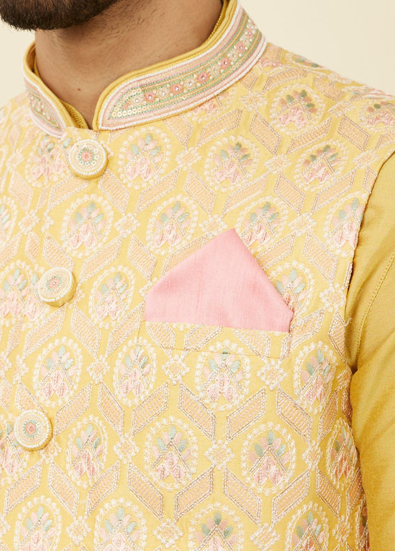Manyavar Men Classic Rani Pink Self textured Pocket Square