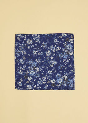 Manyavar Men Royal Blue Floral Printed Pocket Square