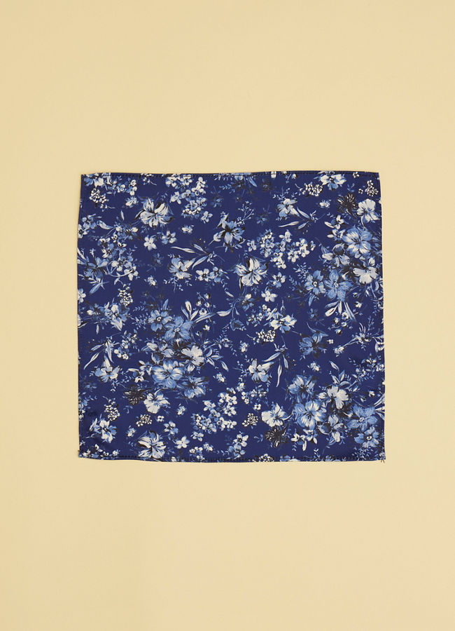 Manyavar Men Royal Blue Floral Printed Pocket Square