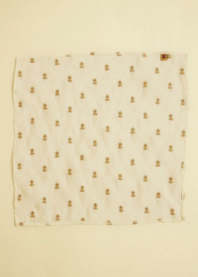 alt message - Manyavar Men Warm White Floral Embroidered Pocket Square image number 1