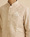 Manyavar Men Warm White Floral Embroidered Pocket Square