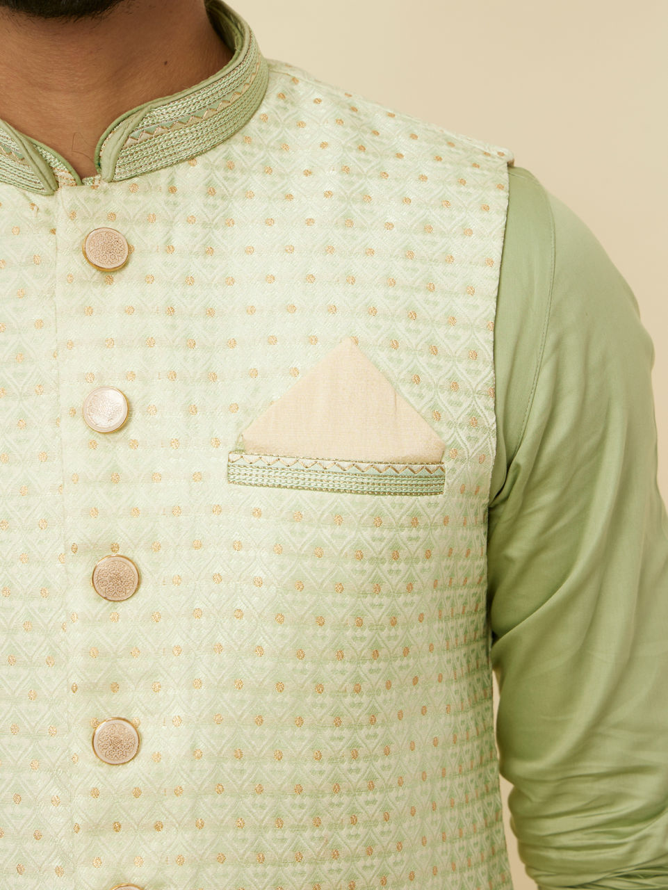 Manyavar Men Buttercream Textured Pocket Square