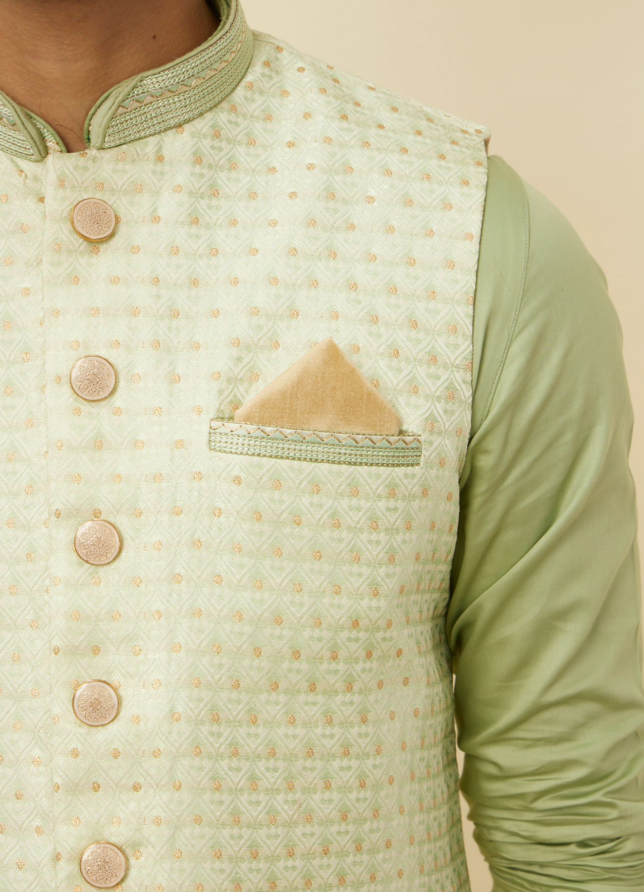 Manyavar Men Sand Beige Textured Pocket Square