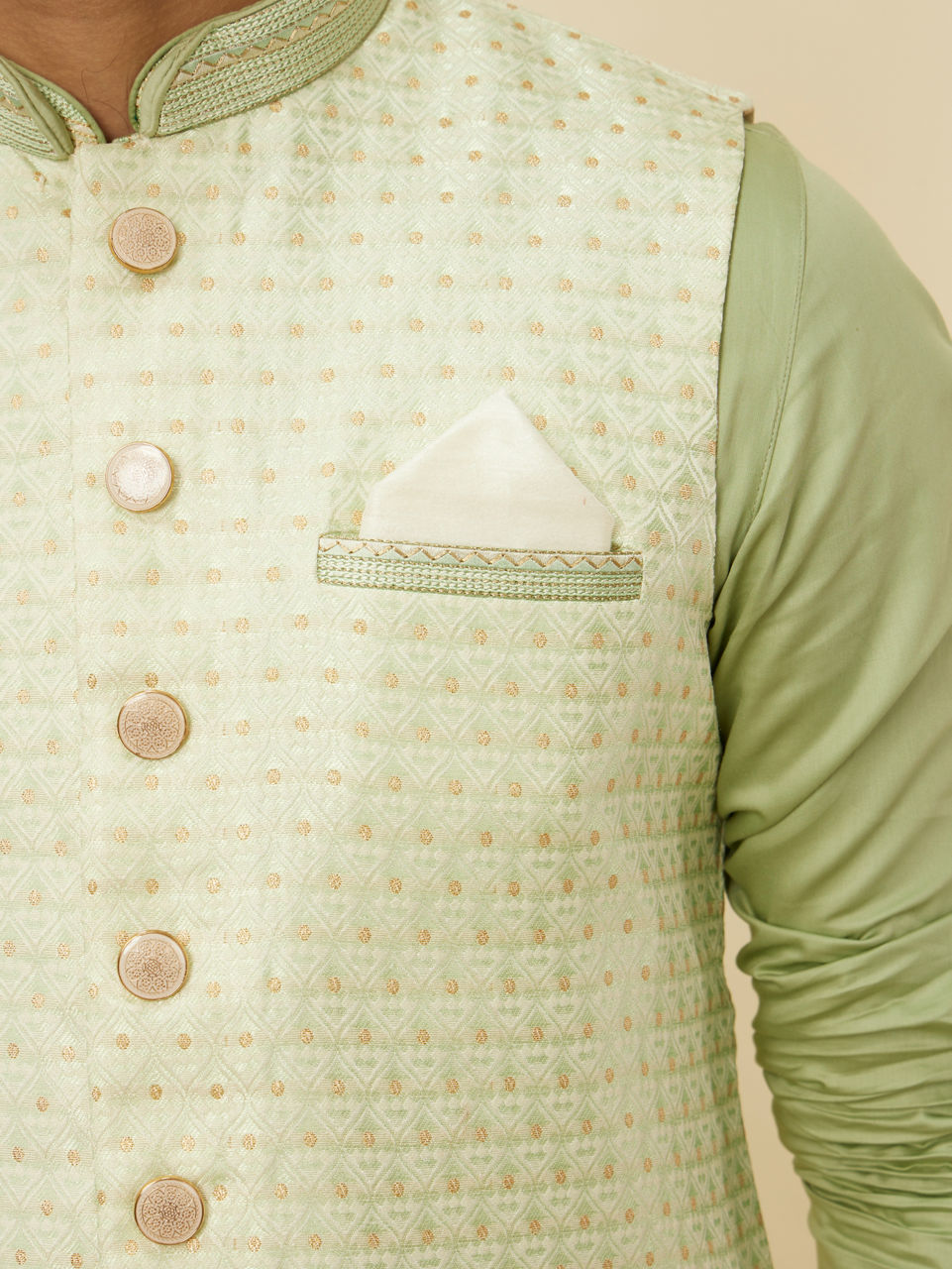 Manyavar Men Ivory White Textured Pocket Square