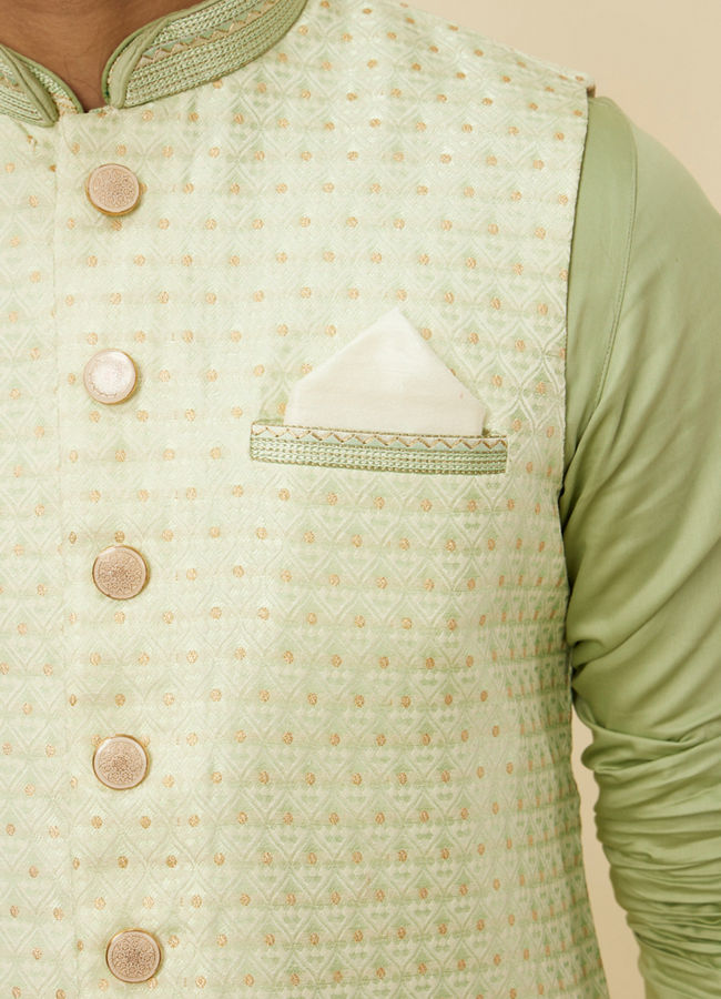 alt message - Manyavar Men Ivory White Textured Pocket Square image number 0