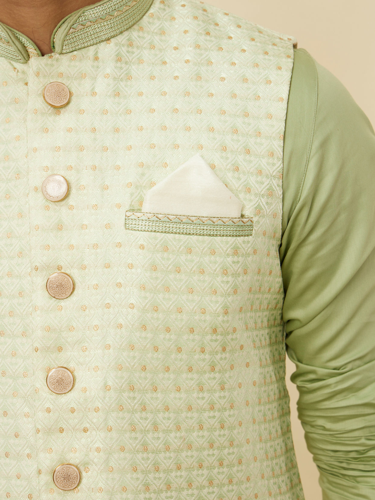 Manyavar Men Ivory White Textured Pocket Square