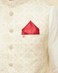 Manyavar Men True Red Satin Pocket Square