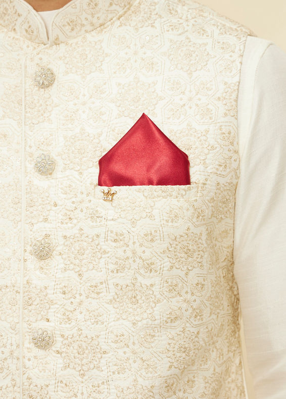Manyavar Men True Red Satin Pocket Square