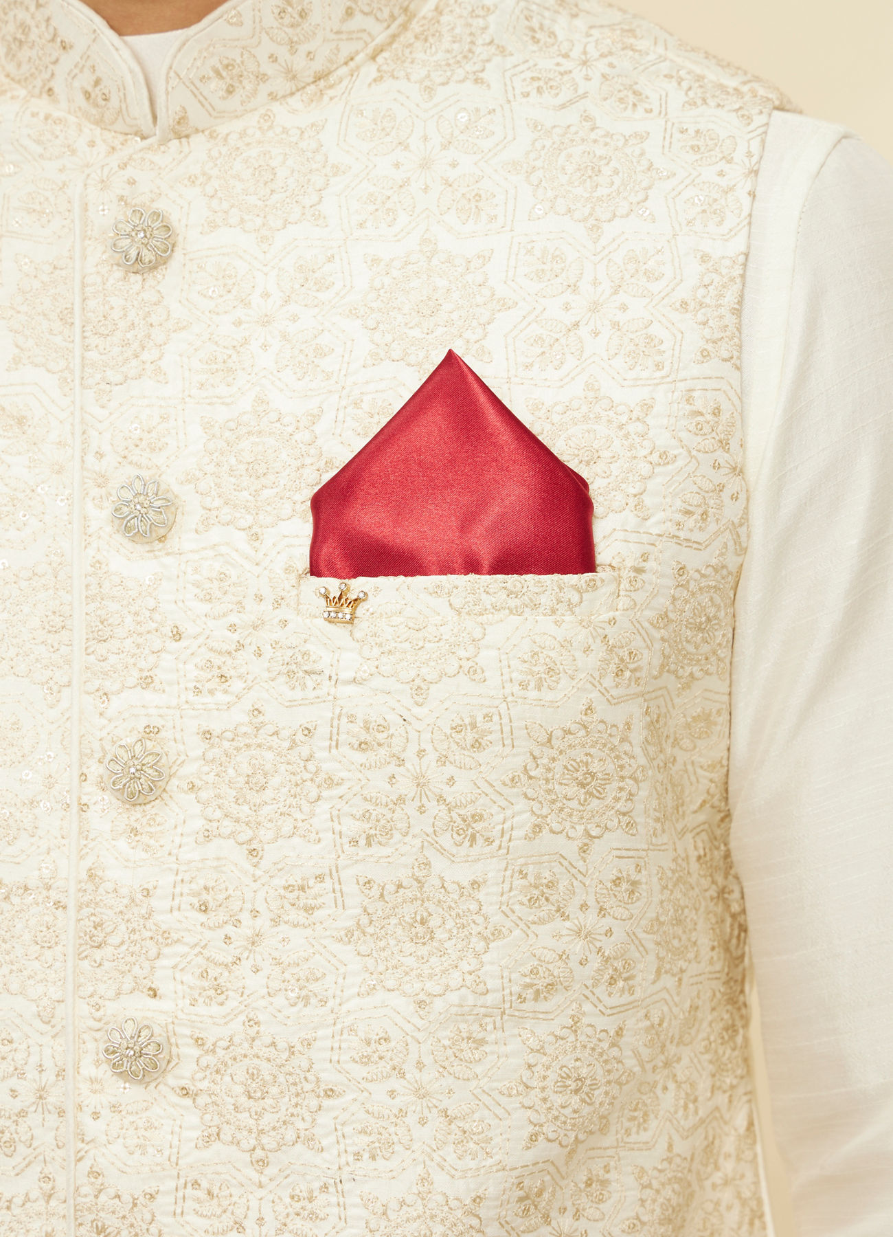 Manyavar Men True Red Satin Pocket Square
