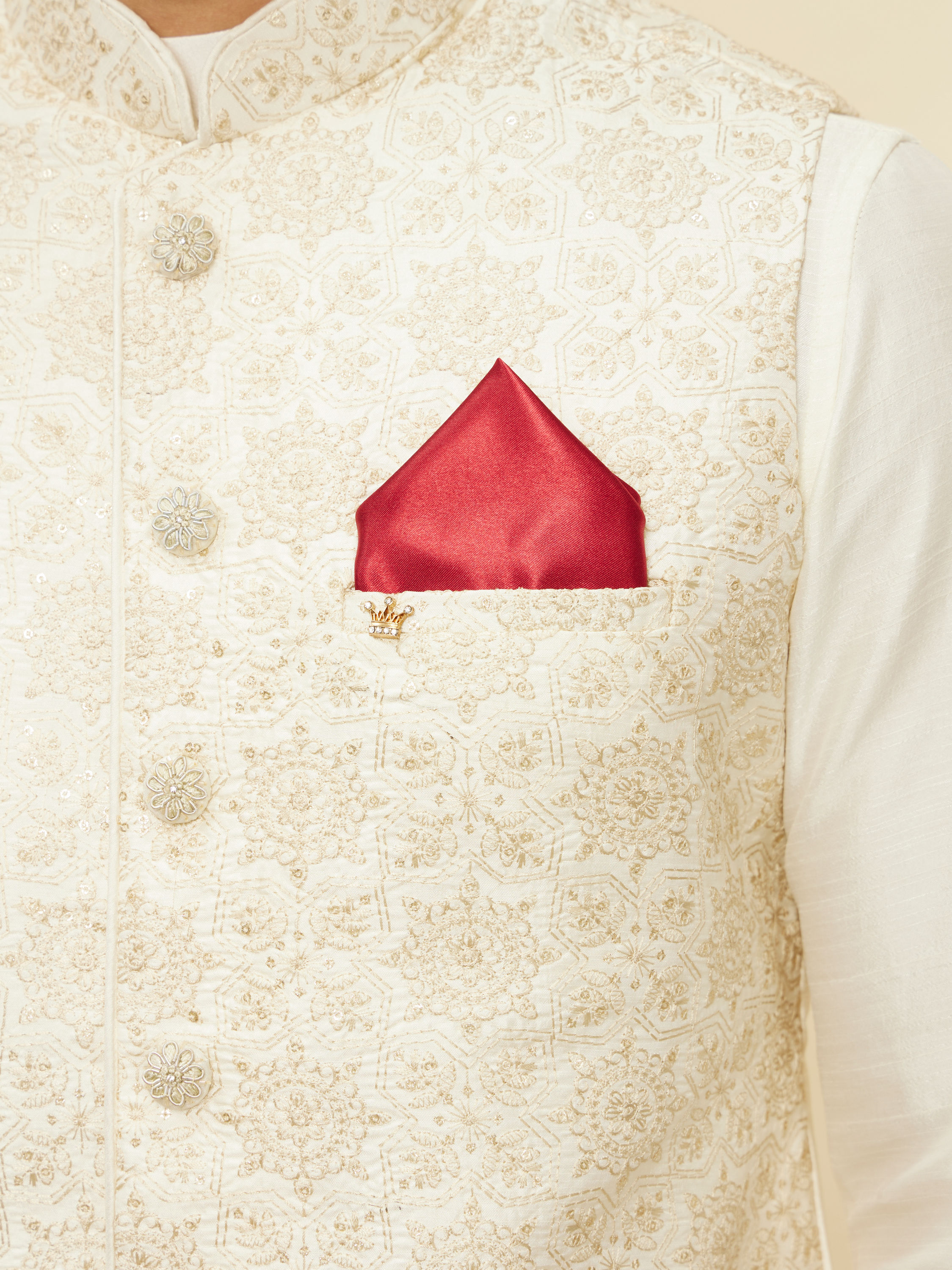 Manyavar Men True Red Satin Pocket Square