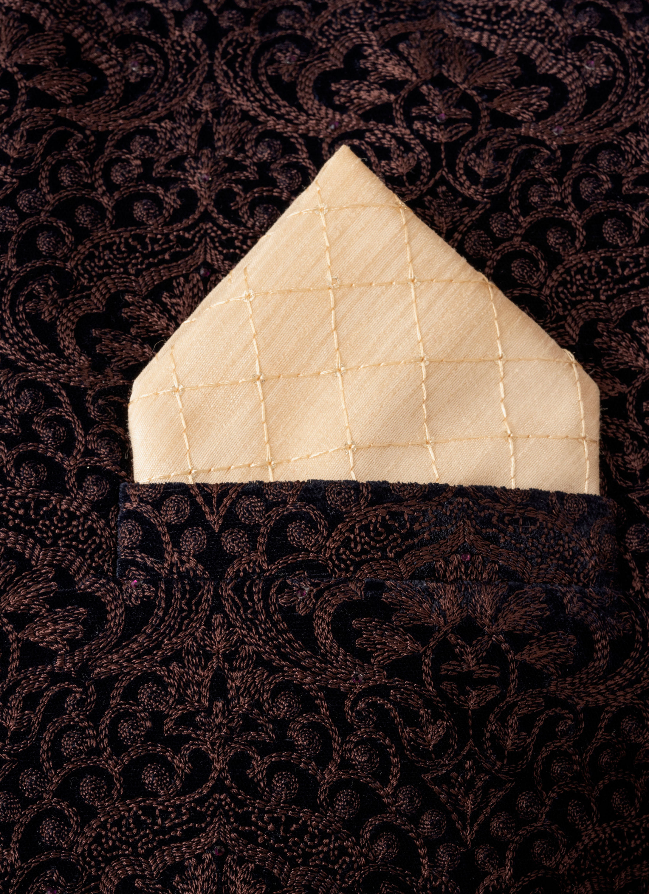 Manyavar Men Beige Luxury Pocket Square
