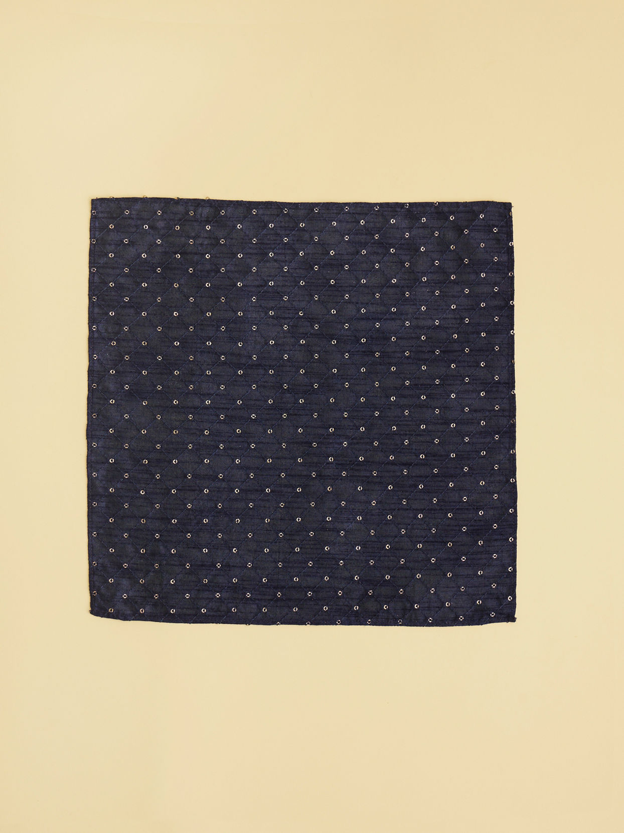 Manyavar Men Navy Blue Lattice Patterned Sequinned Pocket Square image number 1