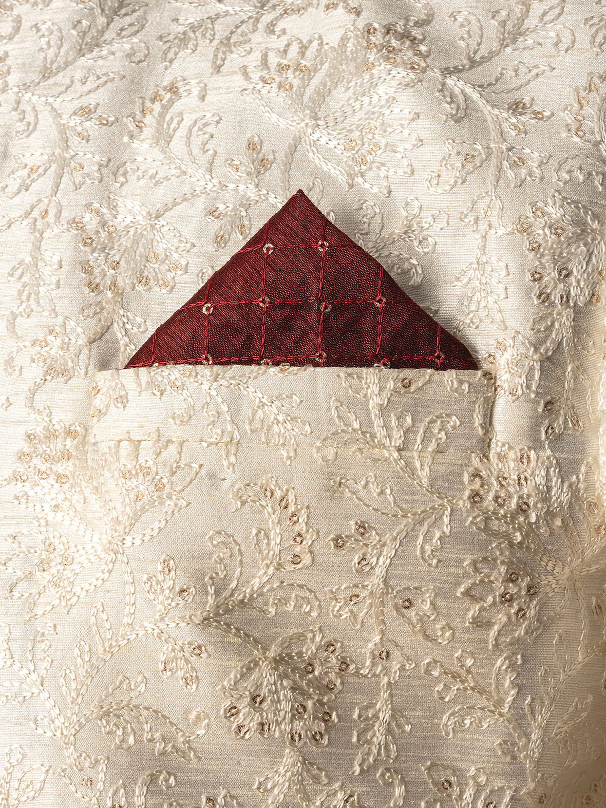 Manyavar Men Maroon Majesty Pocket Square