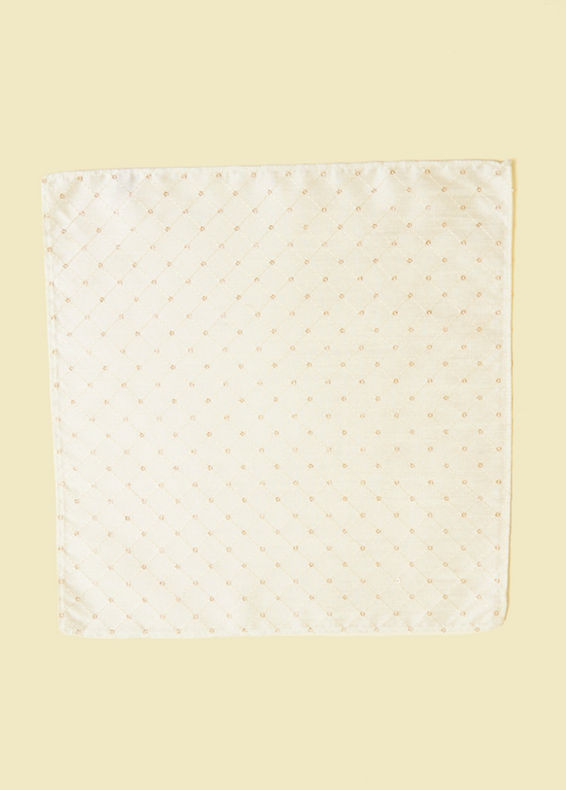 Manyavar Men Warm White Grid Patterned Pocket Square