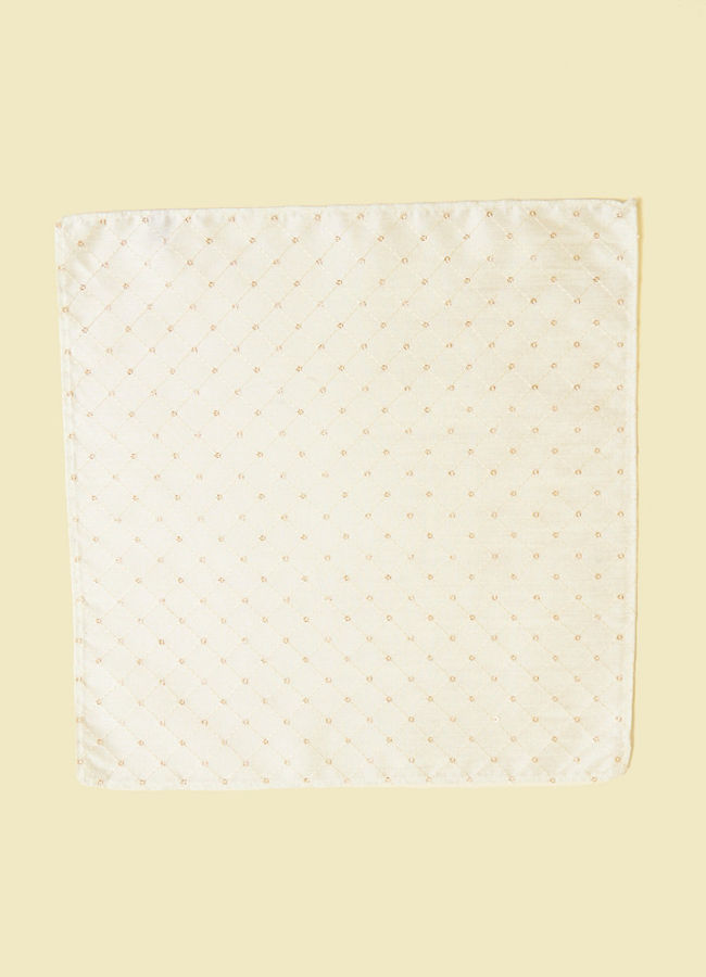 Manyavar Men Warm White Grid Patterned Pocket Square
