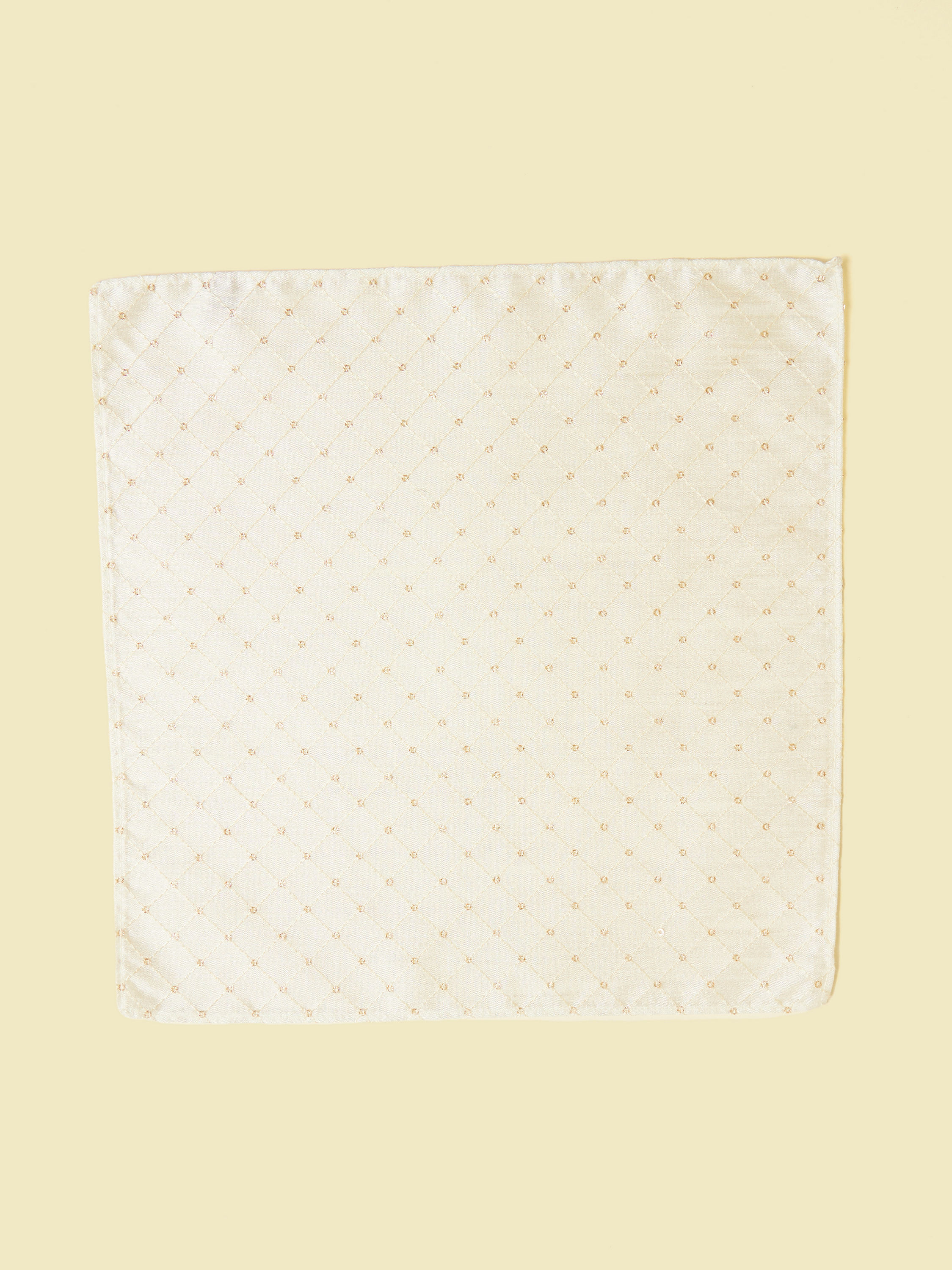 Manyavar Men Warm White Grid Patterned Pocket Square