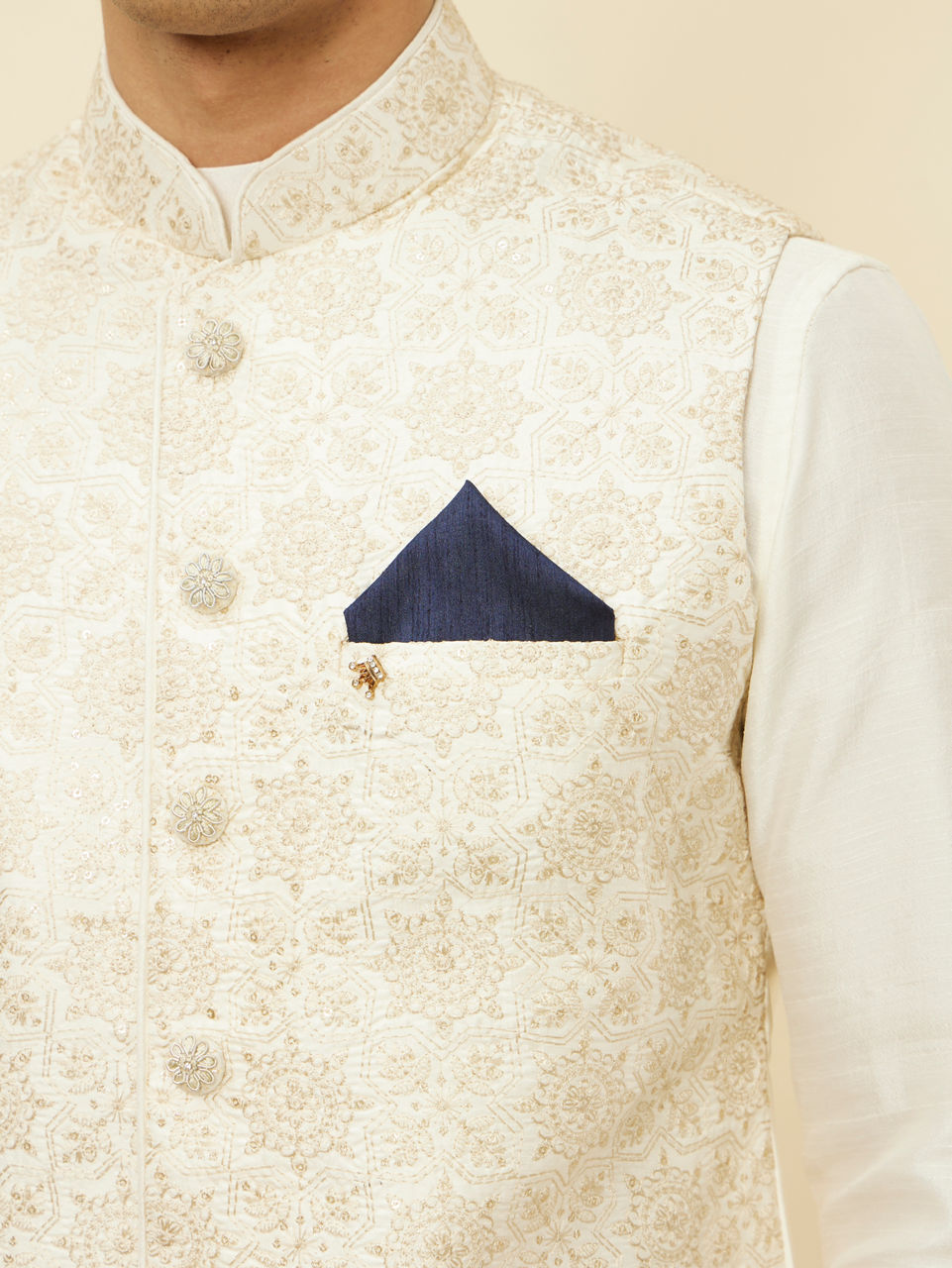 Manyavar Men Midnight Blue Textured Pocket Square