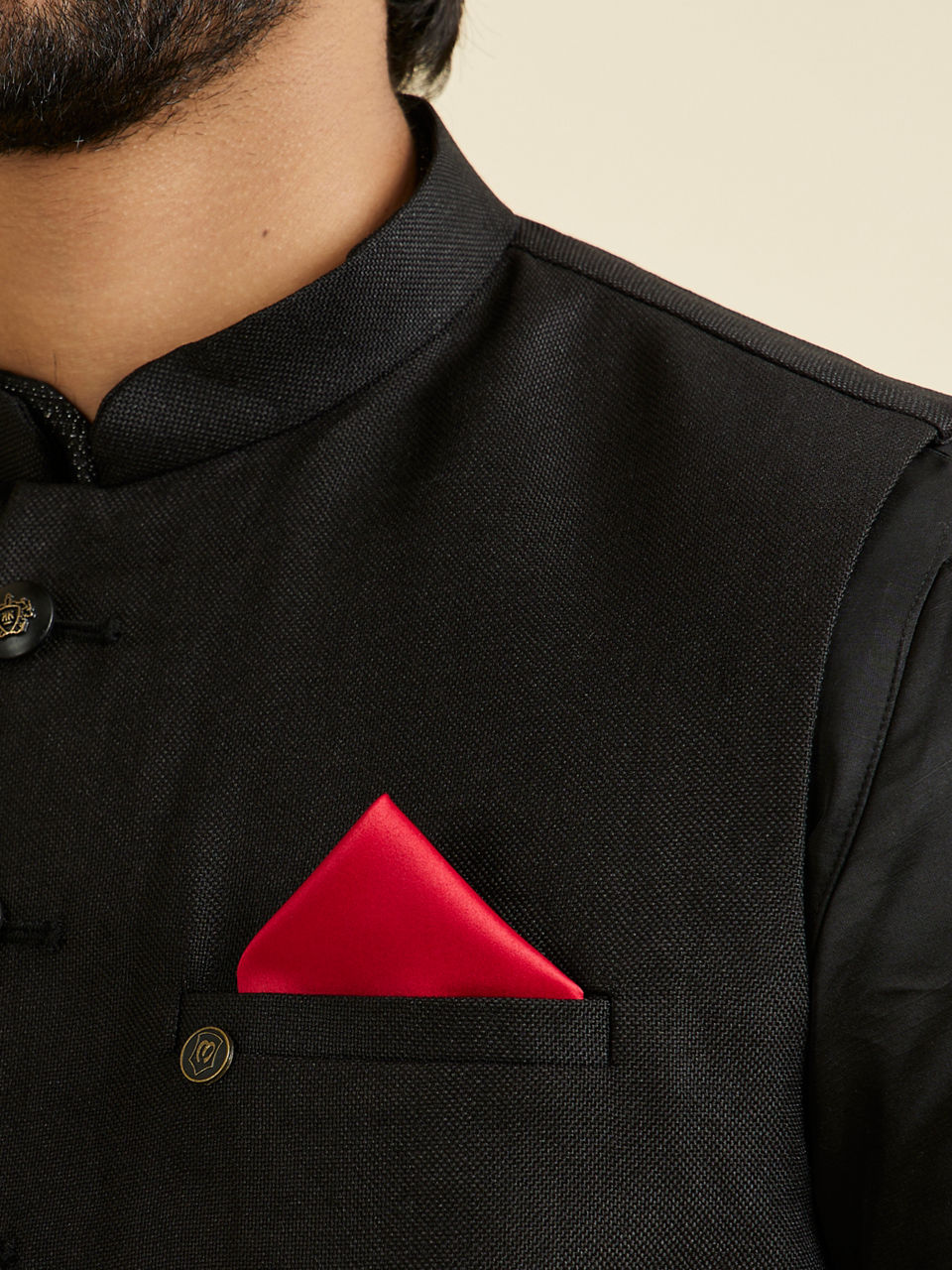 Manyavar Men Regal Red Satin Pocket Square