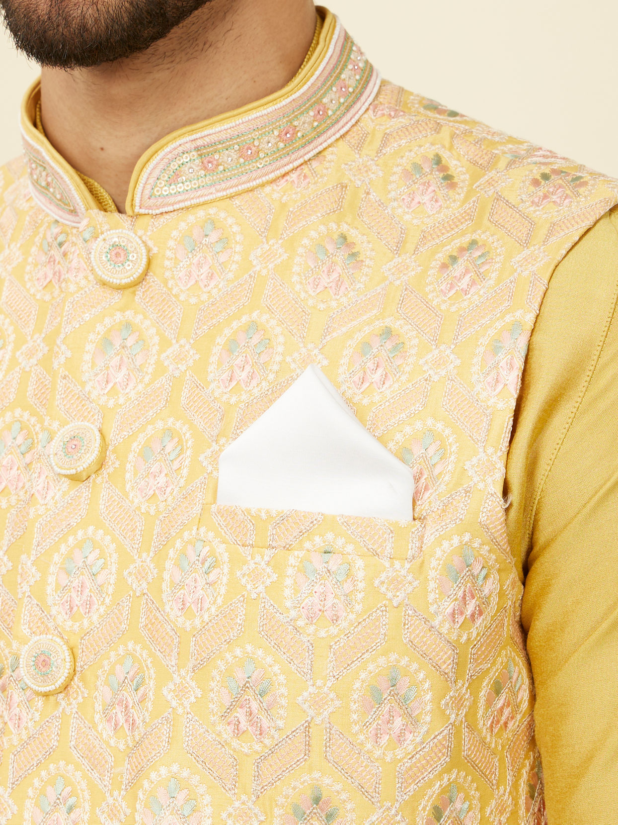 Manyavar Men White Satin Pocket Square