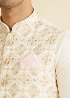 Manyavar Men Classic Light Pink Satin Pocket Square