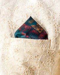 Manyavar Men Teal Green Satin Pocket Square