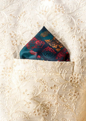 Manyavar Men Teal Green Satin Pocket Square