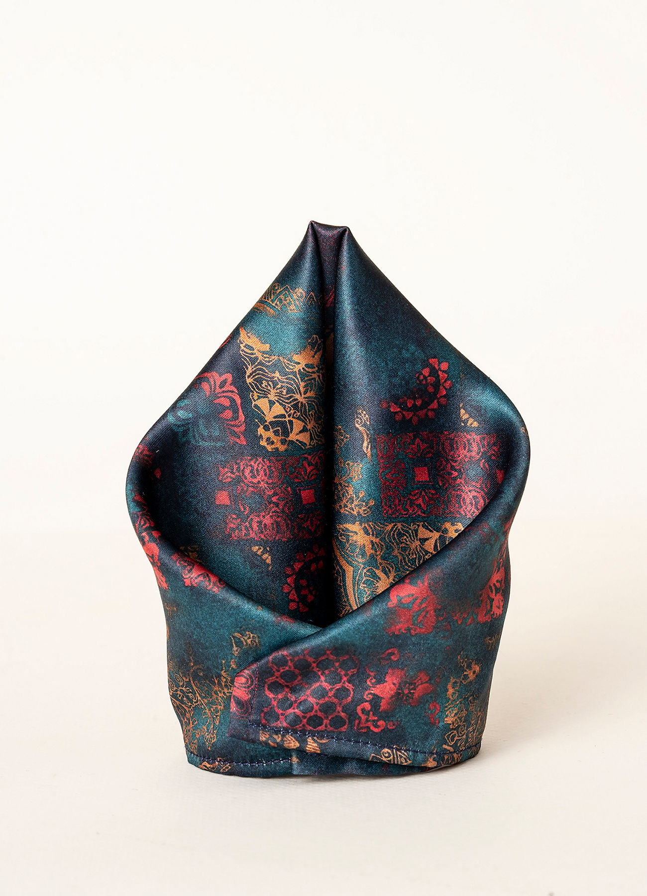 Manyavar Men Teal Green Satin Pocket Square