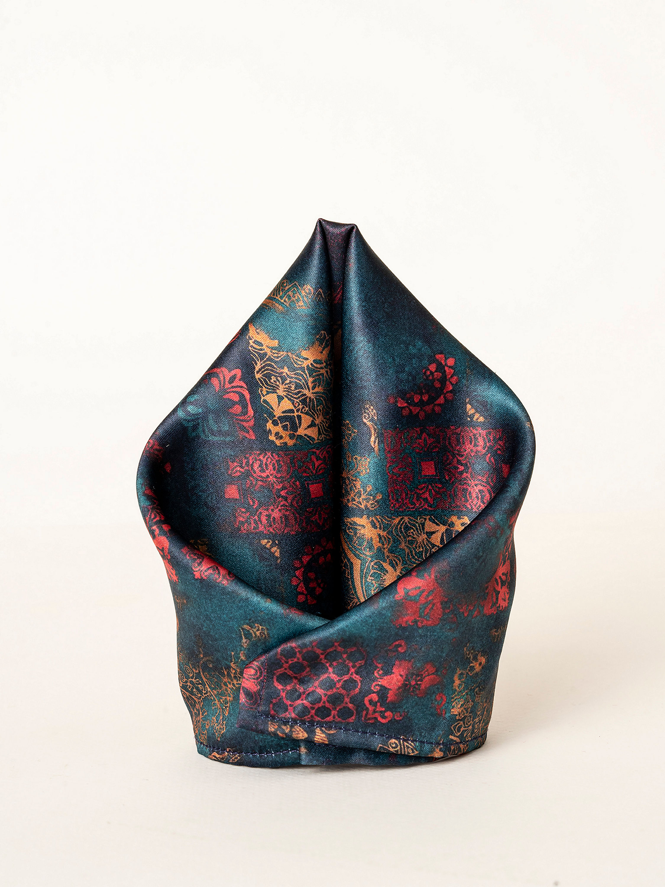 Manyavar Men Teal Green Satin Pocket Square