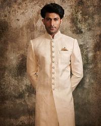 Twamev Men Delicate Peach Brocade Sherwani
