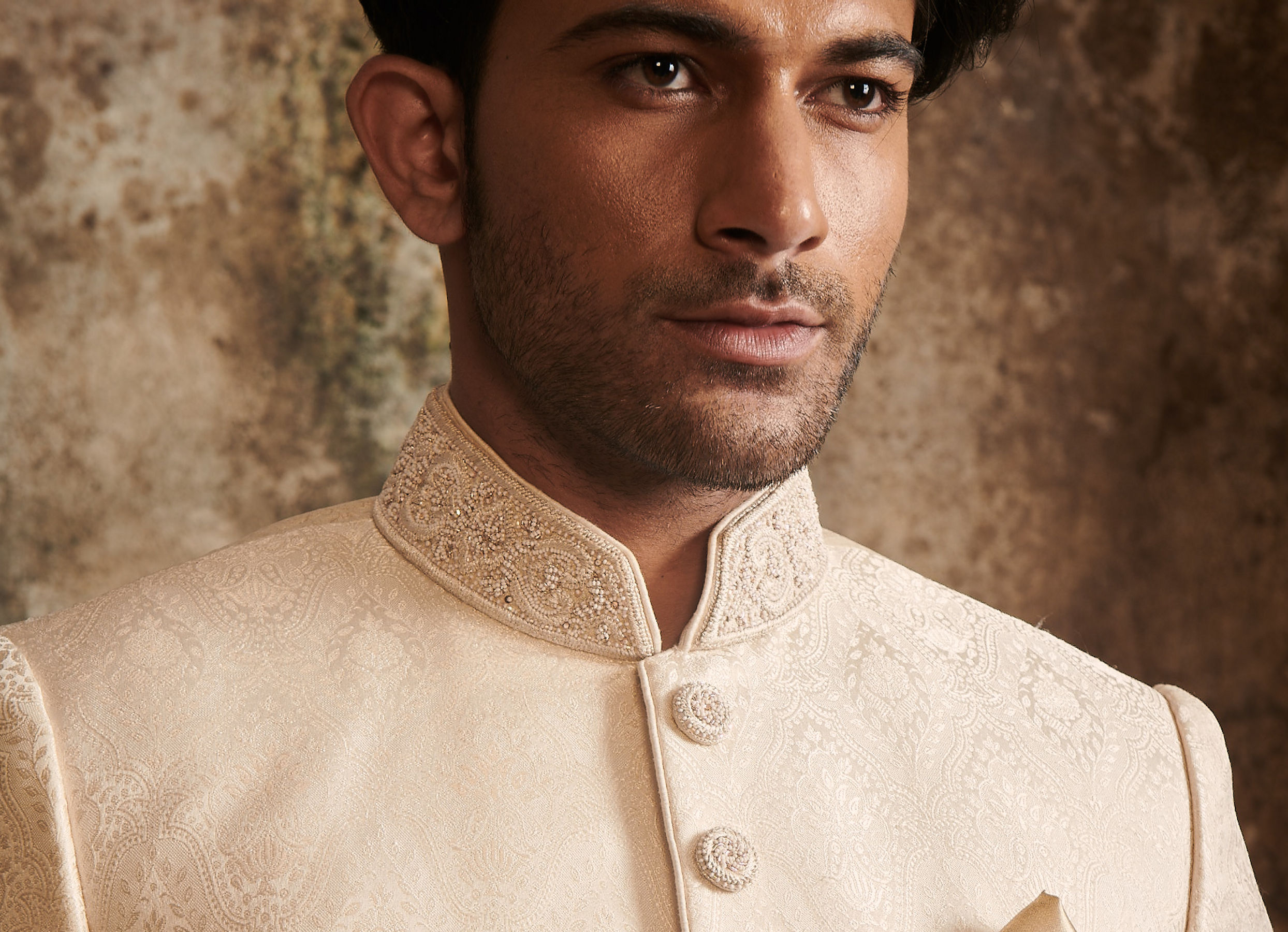 Twamev Men Delicate Peach Brocade Sherwani