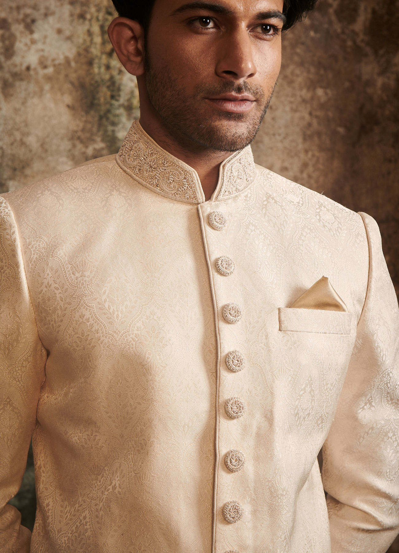 Twamev Men Delicate Peach Brocade Sherwani