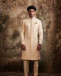 Twamev Men Delicate Peach Brocade Sherwani