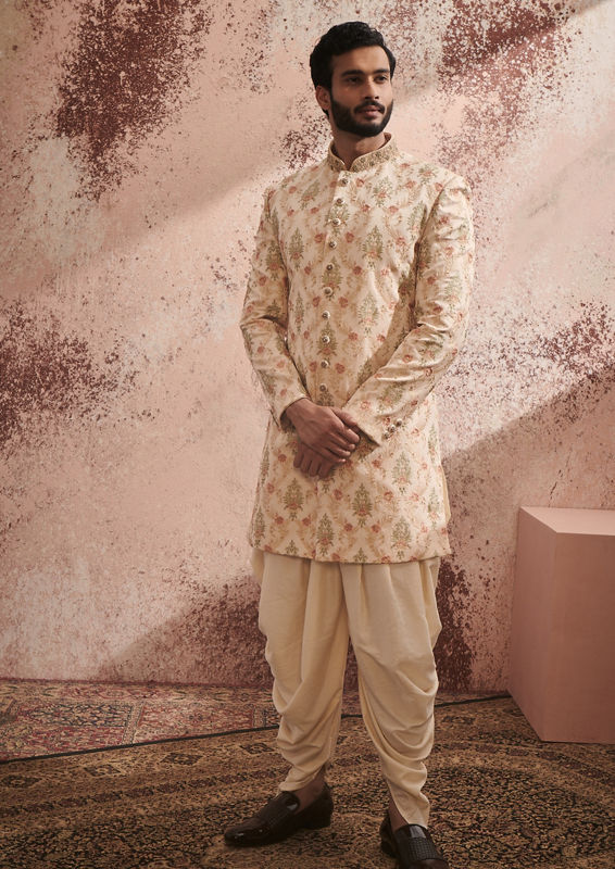 Twamev Men Solemn Beige Sherwani image number 1