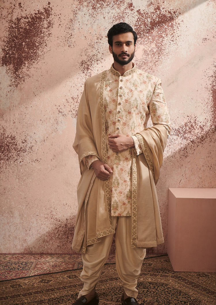 Twamev Men Solemn Beige Sherwani image number 0