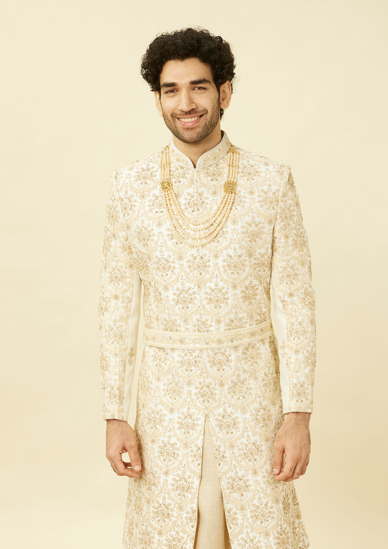 alt message - Twamev Men Royal Beige Sherwani Affair image number 0