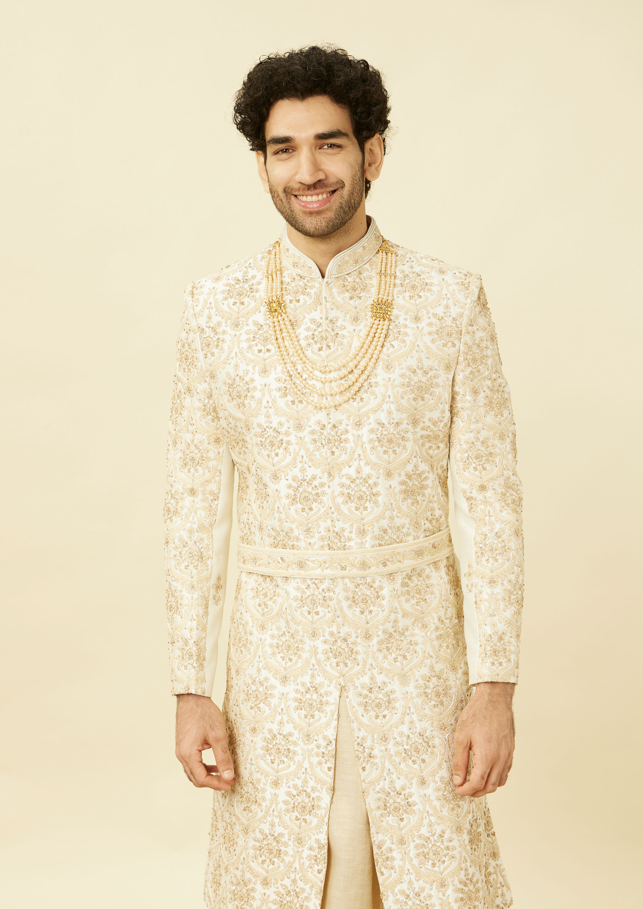 alt message - Twamev Men Royal Beige Sherwani Affair image number 0