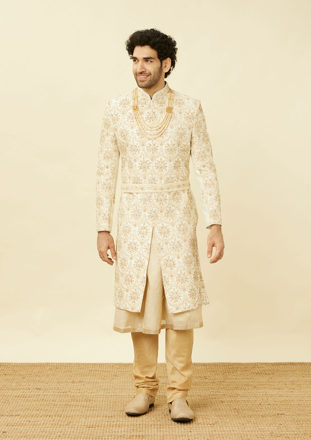 alt message - Twamev Men Royal Beige Sherwani Affair image number 3