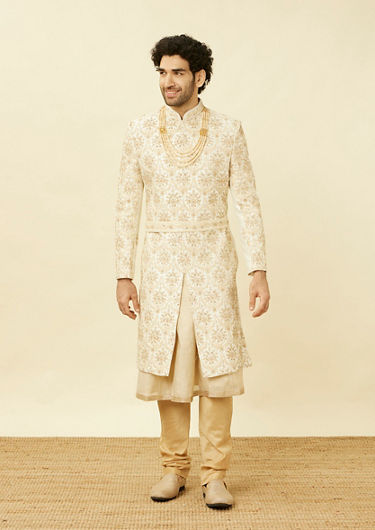 alt message - Twamev Men Royal Beige Sherwani Affair image number 3