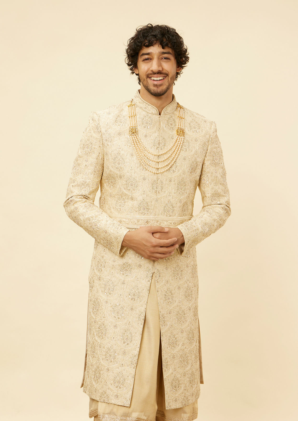 alt message - Twamev Men Regal Beige Sherwani image number 0