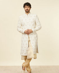Twamev Men Warm White Floral Patterned Sherwani Set