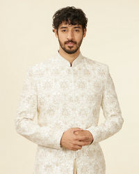 Twamev Men Warm White Floral Patterned Sherwani Set