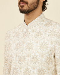 Twamev Men Warm White Floral Patterned Sherwani Set