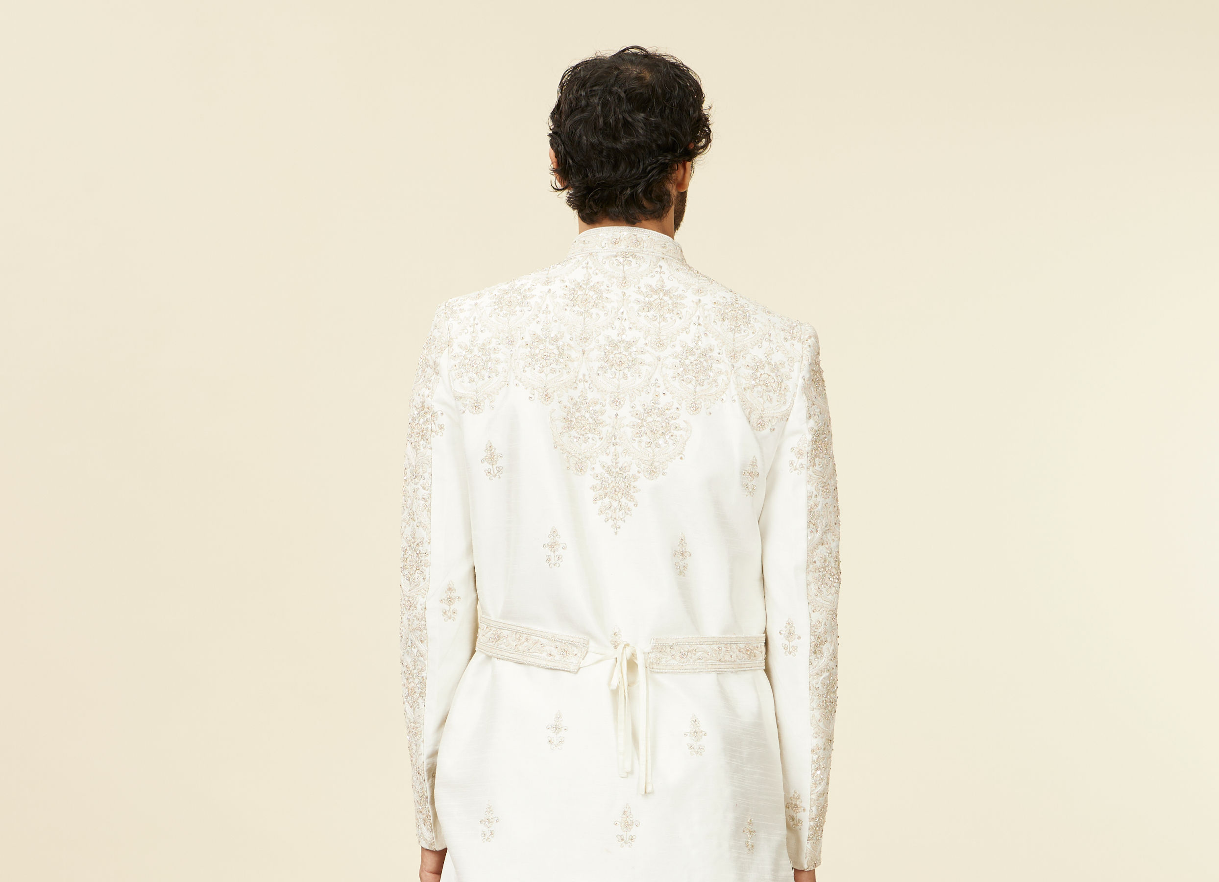 Twamev Men Warm White Floral Patterned Sherwani Set