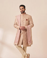 Twamev Men Lilac Silk Zardosi Jaal Embroidered Sherwani