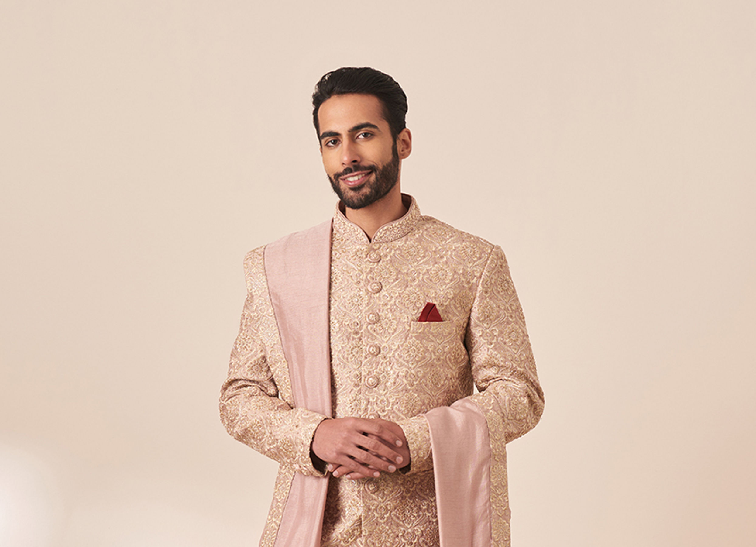 Twamev Men Lilac Silk Zardosi Jaal Embroidered Sherwani