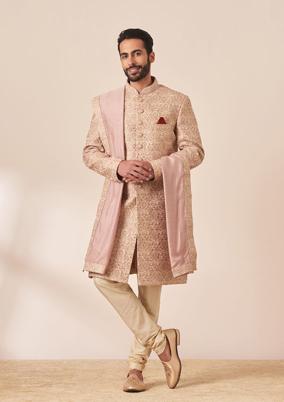 Twamev Men Lilac All Over Work Sherwani with Dupatta