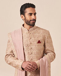 Twamev Men Lilac Silk Zardosi Jaal Embroidered Sherwani